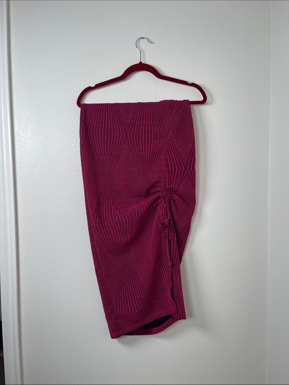 Zara Ribbed Drawstring Pencil Skirt - Berry